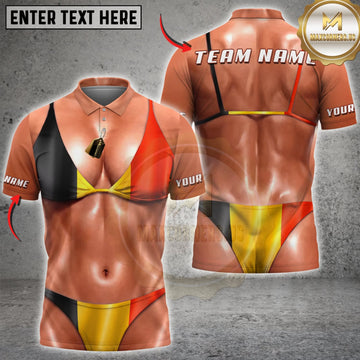 Maxcorners Funny Belgium Flag Sexy Bikini Body Illusion Personalized Name 3D Unisex Shirt