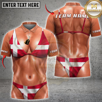Maxcorners Funny Denmark Flag Sexy Bikini Body Illusion Personalized Name 3D Unisex Shirt