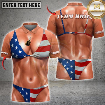 Maxcorners Funny USA Flag Sexy Bikini Body Illusion Personalized Name 3D Unisex Shirt