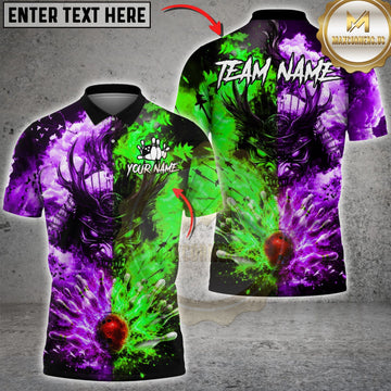 Maxcorners Bowling Fire & Ice Samurai Bowling Strike Multicolor Customized Name, Team Name 3D Shirts