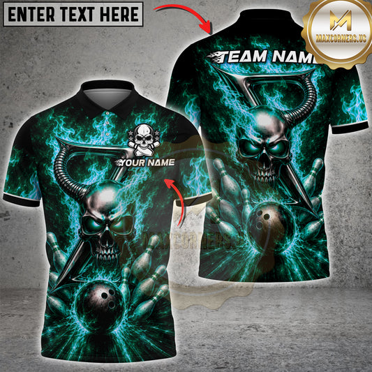 Maxcorners Bowling Flaming Horned Skull Bowling Ball Design Multicolor Customized Name, Team Name 3D Shirts 4