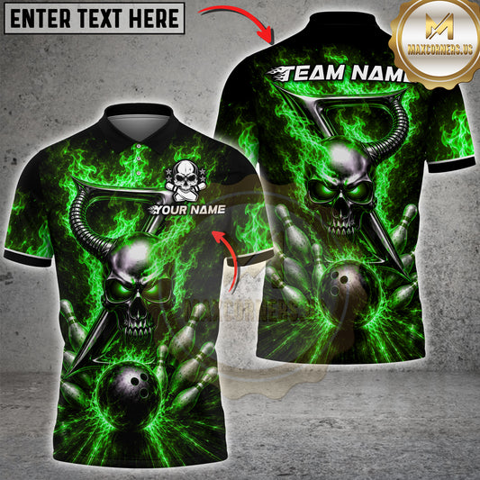 Maxcorners Bowling Flaming Horned Skull Bowling Ball Design Multicolor Customized Name, Team Name 3D Shirts 4