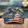 Maxcorners Fishing American Flag & Riveted Metal Pattern Personalized Name 3D Cap