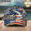 Maxcorners Fishing American Flag & Riveted Metal Pattern Personalized Name 3D Cap