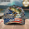 Maxcorners Fishing American Flag & Riveted Metal Pattern Personalized Name 3D Cap