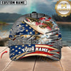 Maxcorners Fishing American Flag & Riveted Metal Pattern Personalized Name 3D Cap
