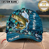 Maxcorners Jumping Fish & Blue Fish Scale Pattern Personalized Name 3D Cap