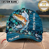 Maxcorners Jumping Fish & Blue Fish Scale Pattern Personalized Name 3D Cap