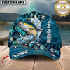 Maxcorners Jumping Fish & Blue Fish Scale Pattern Personalized Name 3D Cap