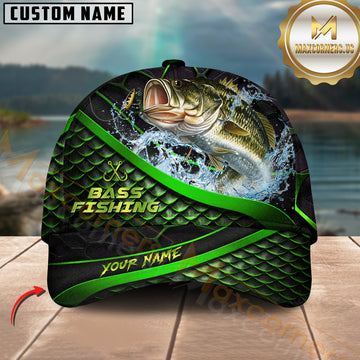 Maxcorners Fishing Green Scale Water Splash Lure Personalized Name 3D Cap (12 Fish Species)