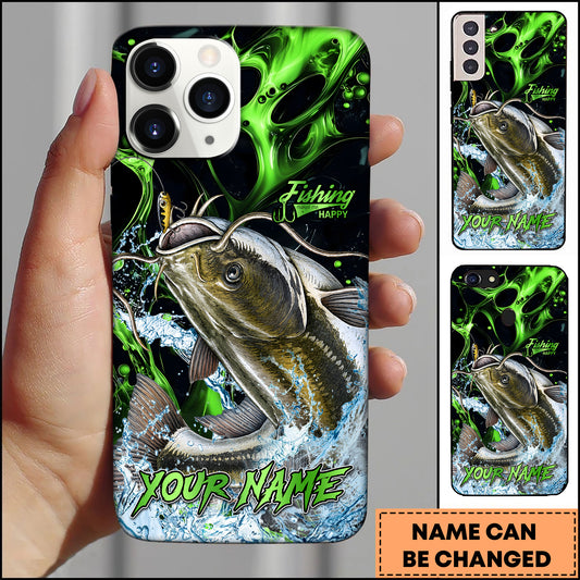 Maxcorners Fishing Green Splash Personalized Name 3D Phone Case
