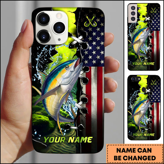 Maxcorners Fishing American Flag And Fishing Hooks Personalized Name 3D Phone Case (13 Fish Species)