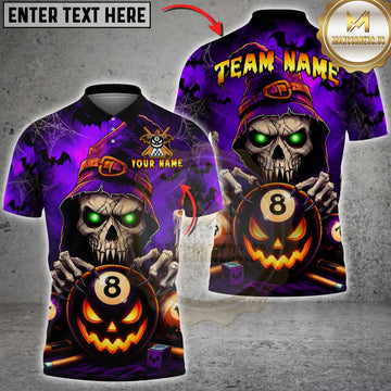Maxcorners Billiards Halloween Grim Reaper Jack-O’-Lantern 8 Ball Personalized Name 3D Unisex Shirt