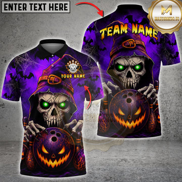 Maxcorners Bowling Halloween Grim Reaper Jack-O’-Lantern Bowling Ball Personalized Name 3D Unisex Shirt