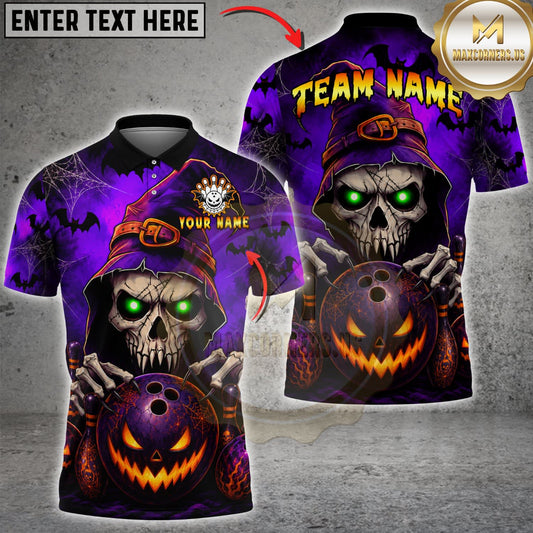 Maxcorners Bowling Halloween Grim Reaper Jack-O’-Lantern Bowling Ball Personalized Name 3D Unisex Shirt
