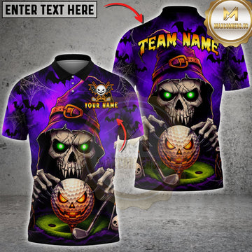 Maxcorners Golf Halloween Grim Reaper Jack-O’-Lantern Golf Ball Personalized Name 3D Unisex Shirt
