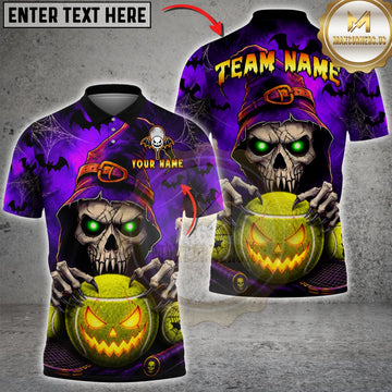 Maxcorners Tennis Halloween Grim Reaper Jack-O’-Lantern Tennis Ball Personalized Name 3D Unisex Shirt