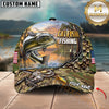 Maxcorners Fishing Bass Jumping, Sunset Nature Landscape Camo Pattern, Fishing Reel Heartbeat Line Customized Name 3D Cap