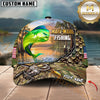 Maxcorners Fishing Bass Jumping, Sunset Nature Landscape Camo Pattern, Fishing Reel Heartbeat Line Customized Name 3D Cap