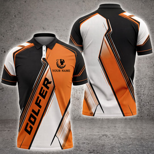 Maxcorners Orange Blitz 3D Golf Personalized Name Polo Shirts