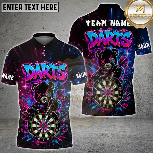 Maxcorners Darts Graffiti Teddy Bear Dartboard Multicolor Customized Name, Team Name 3D Shirts