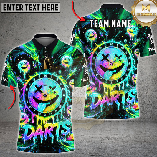 Maxcorners Darts Neon Smiley Dartboard Multicolor Customized Name, Team Name 3D Shirts