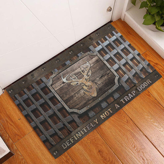 Maxcorners Hunting Rubber Doormat, Deer Hunting definitely not a trap door Metal Hatch Pattern Welcome Doormat, Indoor Outdoor Door Mat, Home Decor