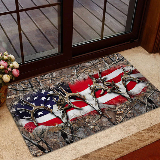 Maxcorners Hunting Rubber Doormat, Hunting Deer Skull Deer American Welcome Doormat, Indoor Outdoor Door Mat, Home Decor LM1611