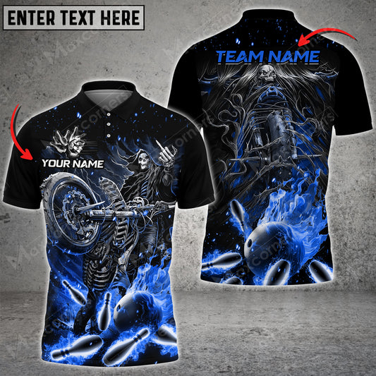 Max Corner Bowling and Pins Motor Reaper Drift Flame Pattern Multicolored Bowling jerseys Custom Name And Team 3D Polo Shirt
