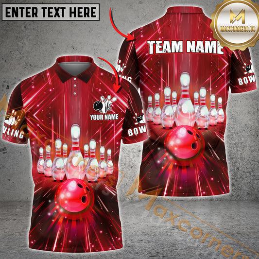 Maxcorner Bowling Ball & Pins Premium Lightning Multicolor Option Customized Name 3D Shirt (6 Colors)