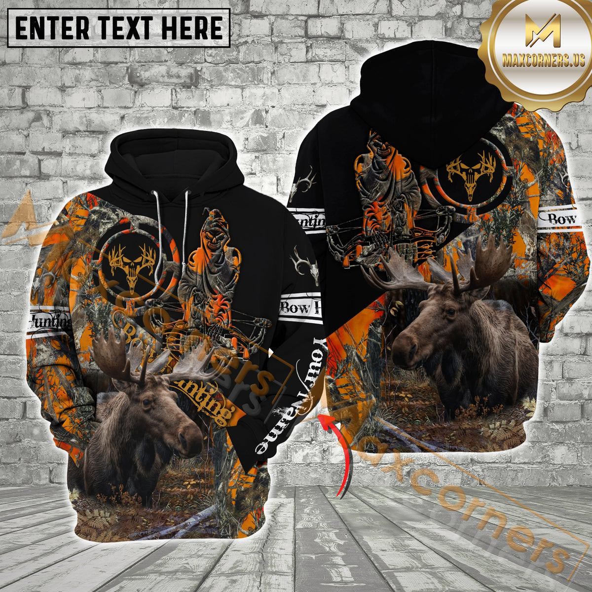 Maxcorners Moose Hunting Orange Camo Reaper Pattern  Custom Name Shirt 3D All Over Printed Clothes