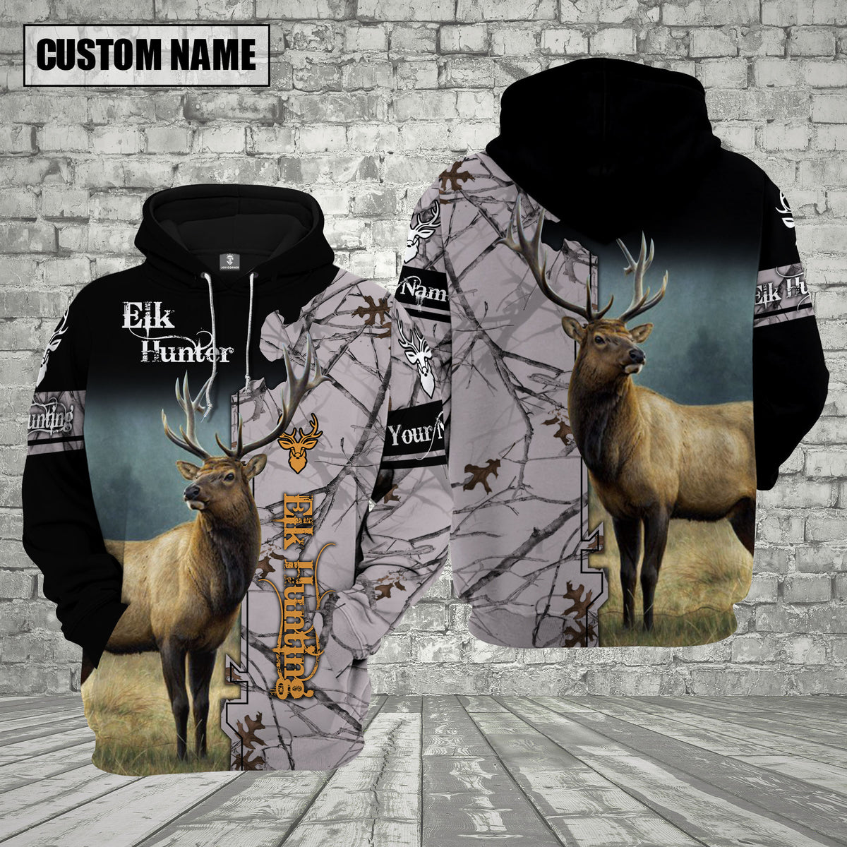 Maxcorners Elk Hunting Premium White Pattern Personalized Name 3D Shirt