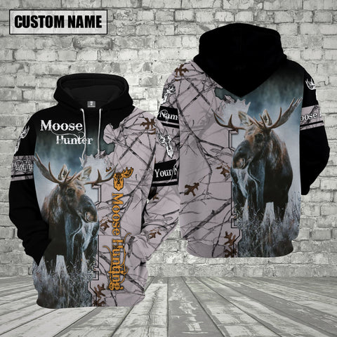 Maxcorners Moose Hunting Premium White Pattern Personalized Name 3D Shirt