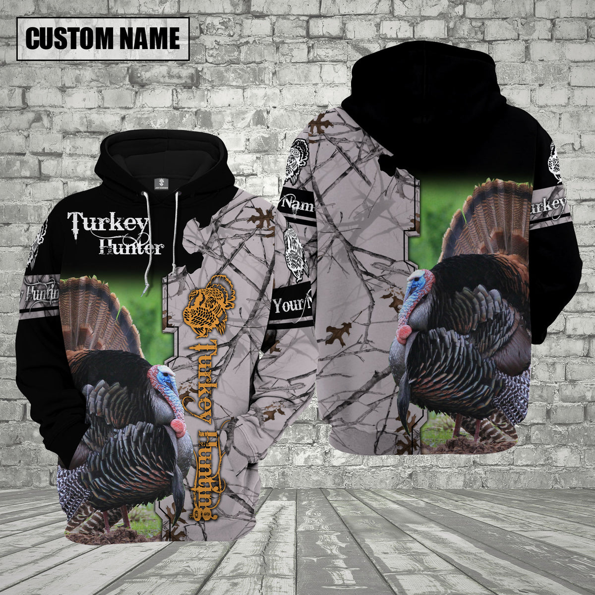 Maxcorners Turkey Hunting Premium White Pattern Personalized Name 3D Shirt