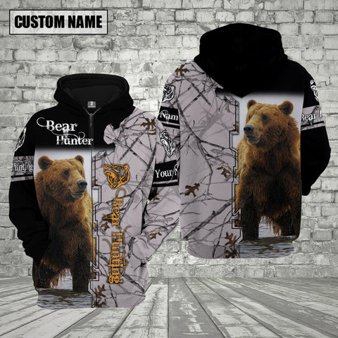 Maxcorners Bear Hunting Premium White Pattern Personalized Name 3D Shirt