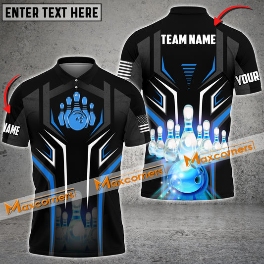 Maxcorners Bowling Ball and Pins Light Neon Sport Jersey Pattern Multicolor Option Customized Name & Team Name 3D Shirt (4 colors)