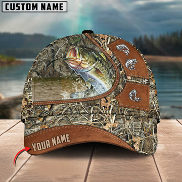 Maxcorners Personalized Large Mouth Bass Fishing Nature Leather Pattern Classic 3D Cap
