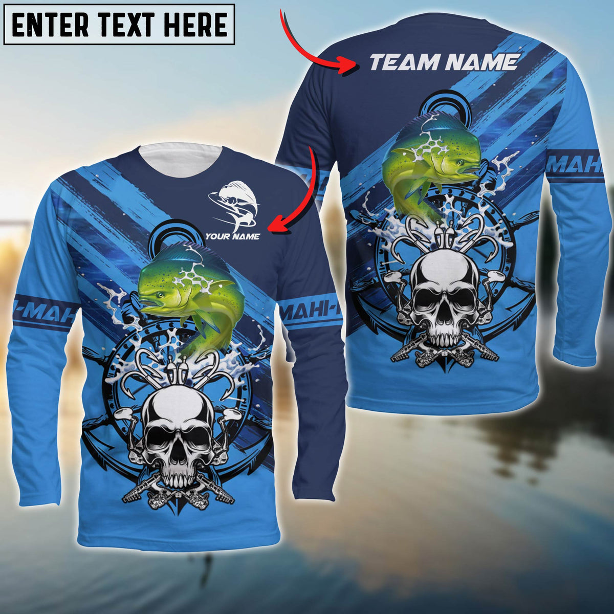 Max Corner Mahi-mahi Fishing Skull Water Flow Art Personalized 3D Long Sleeve Shirt