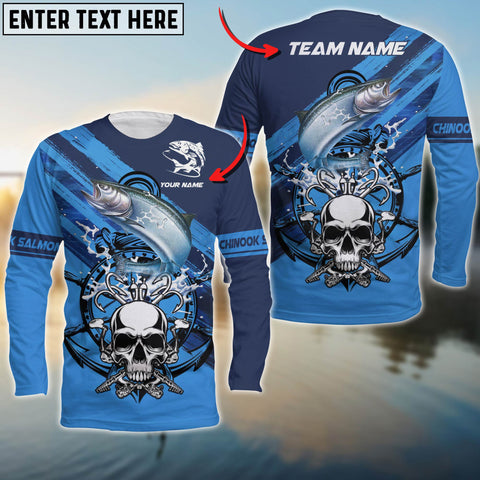 Max Corner Chincook Fishing Skull Water Flow Art Personalized 3D Long Sleeve Shirt