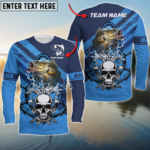 Max Corner Bass Fishing Skull Water Flow Art Personalized 3D Long Sleeve Shirt