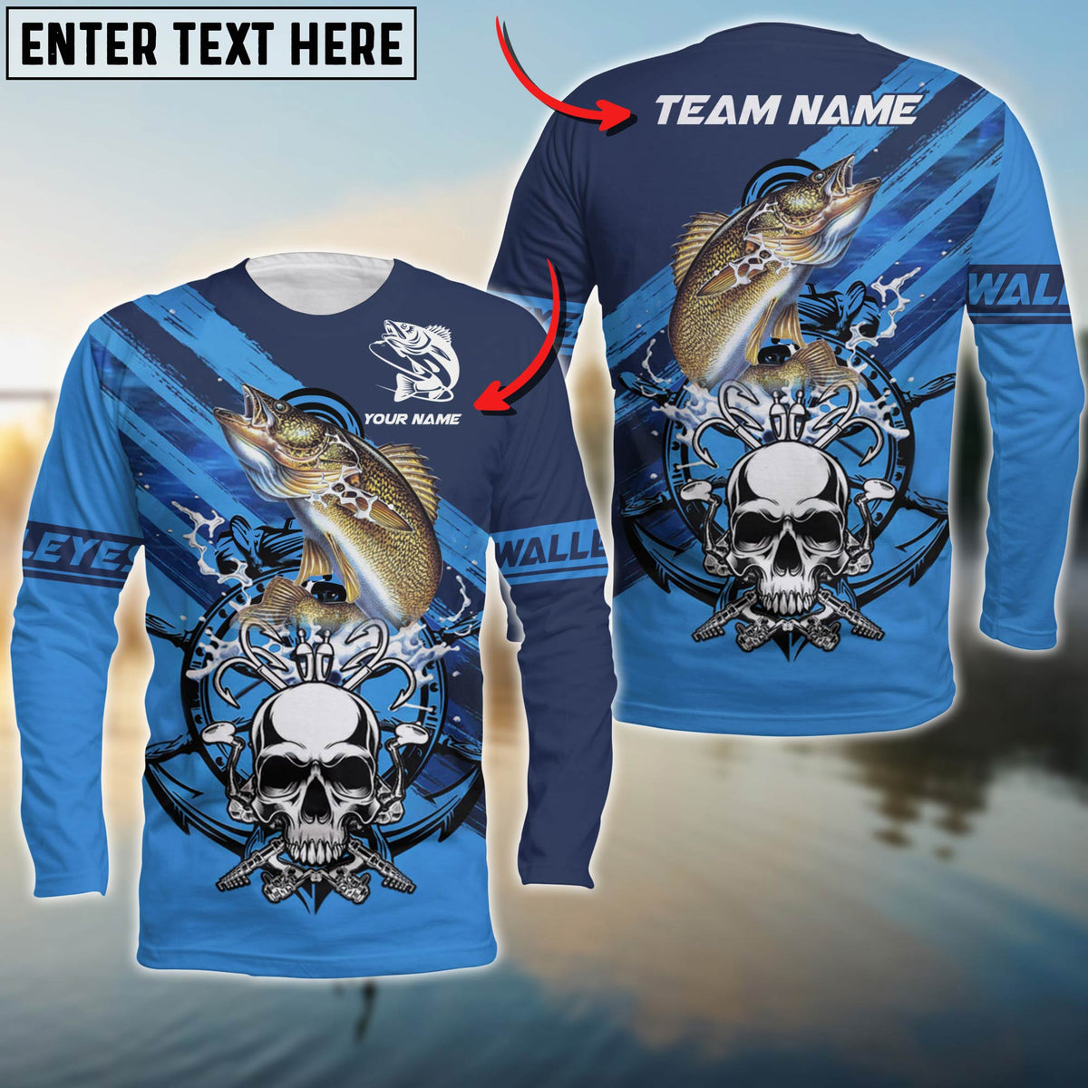 Max Corner Walleyes Fishing Skull Water Flow Art Personalized 3D Long Sleeve Shirt