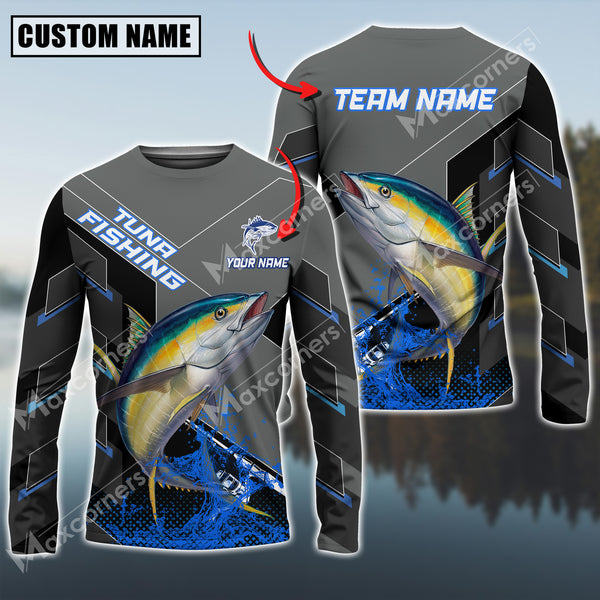 Maxcorners Tuna Fishing Blue Water Pro Sport Jersey Sun Protection Personalized Name And Team Name Long Sleeve Shirt