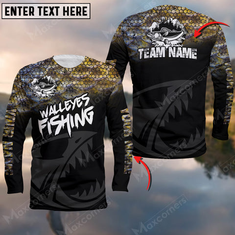 Max Corner Walleyes Personalized Fishing Skeleton Sport Jersey Style 3D Long Sleeve Shirt