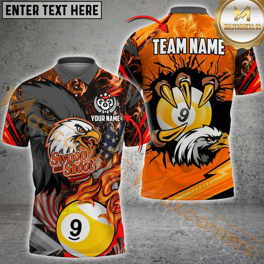 Maxcorners Billiard Eagle Claw 9 Ball Firestorm American Flag Multicolor Options Personalized Name, Team Name 3D Shirt (4 Colors)