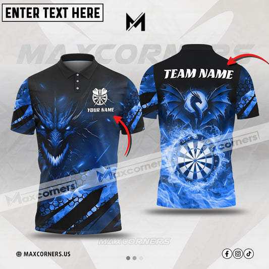 Maxcorners Darts Fire Flame Dragon Multicolor Option Customized Name, Team Name 3D Polo Shirt (4 Colors)