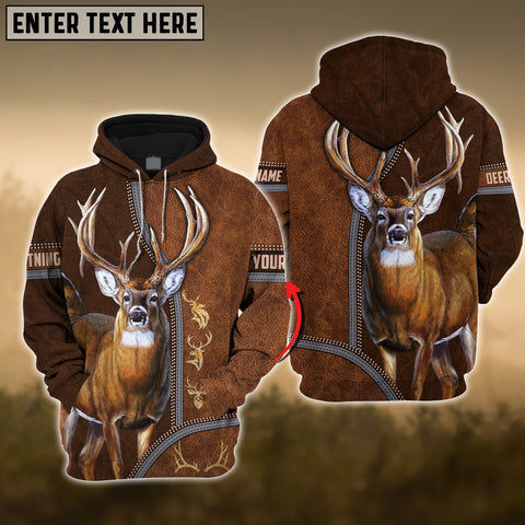 Maxcorners Deer Premium Zipper Leather Pattern Personalized 3D Hoodie