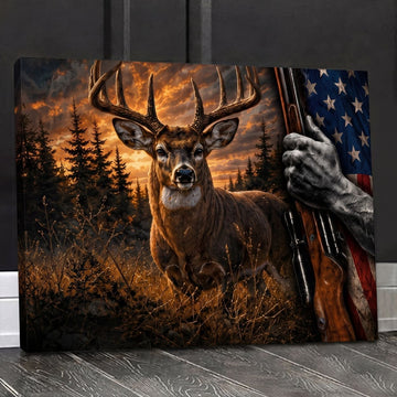 Maxcorners Deer Hunting American Flag Patriotic Wildlife Canvas Wall Art