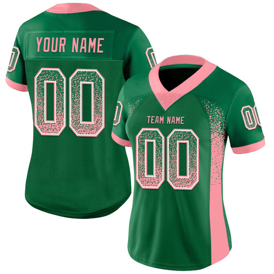 Maxcorners Custom Kelly Green Medium Pink-White Drift Fashion Football Jersey LM2605