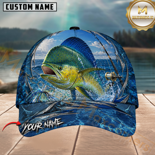 Maxcorners Fishing Ocean Blue Water Splash Customized Name 3D Cap