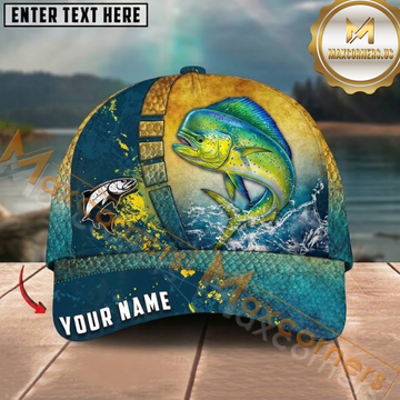 Maxcorners Ocean Blue Gold Splash Custom Name Fishing Cap